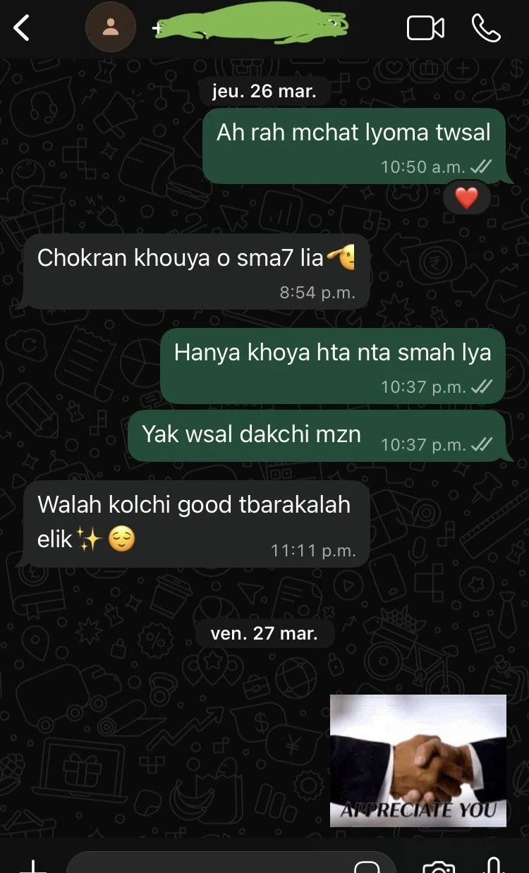 Capture d’un retour client WhatsApp après réception d’une commande LYSÉA
